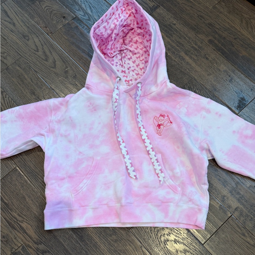 Roller Rabbit Love Shack Fancy collab Pink TieDye Hoodie with Heart-Trim and Bow
